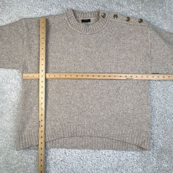 J. Crew Button Shoulder Alpaca Wool Crewneck Sweater Heather Oatmeal - Picture 8 of 9
